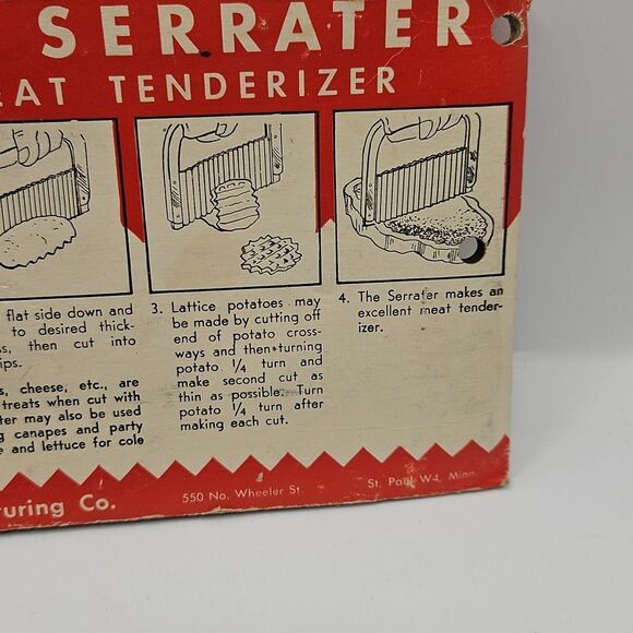 Vintage Huot Serrater & Meat Tenderizer Original Package Red Plastic Handle - Picture 15 of 16